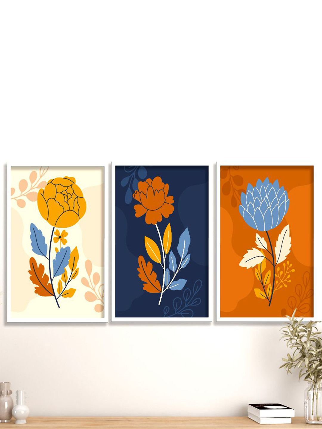 SAF Orange-Coloured & Yellow 3 Pieces Printed Framed Wall Art