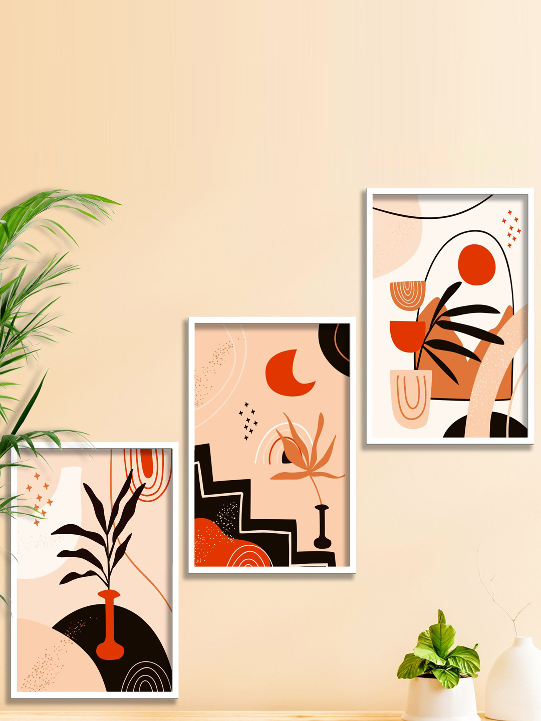 SAF Modern Boho Art Canvas 3 Piece Wall Rectangle Paintings Wall Art -13.5 x 10.5 In