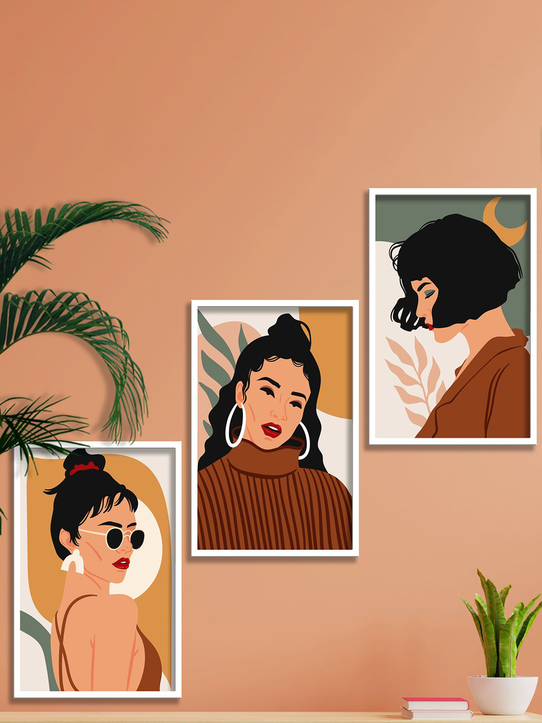 SAF Modern Boho Paper 3 Piece Wall Rectangle Paintings Wall Art - 31.5 x 13.5 In