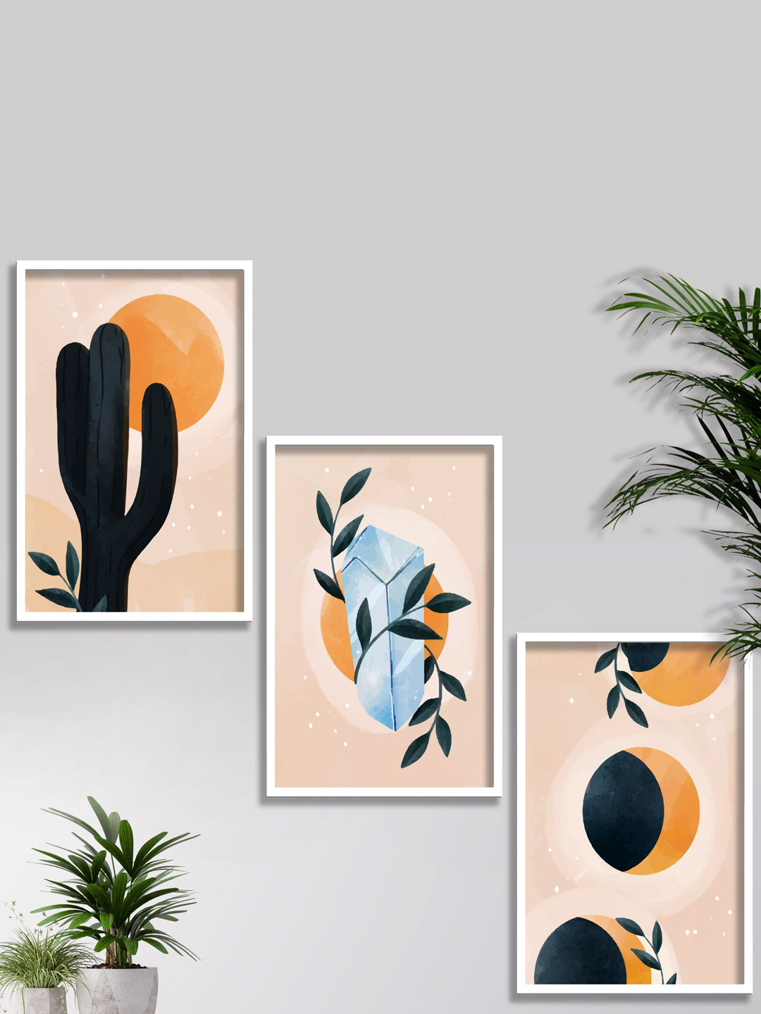 SAF Peach Wood 3 Pcs Wall Living Room Rectangle Potrait Paintings Wall Art -10.5 x 13.5In