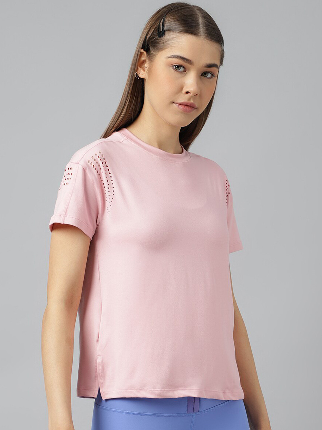 Fitkin Women Anti Odour Cut Outs Laser Extended Short Sleeves Relaxed Fit T-shirt