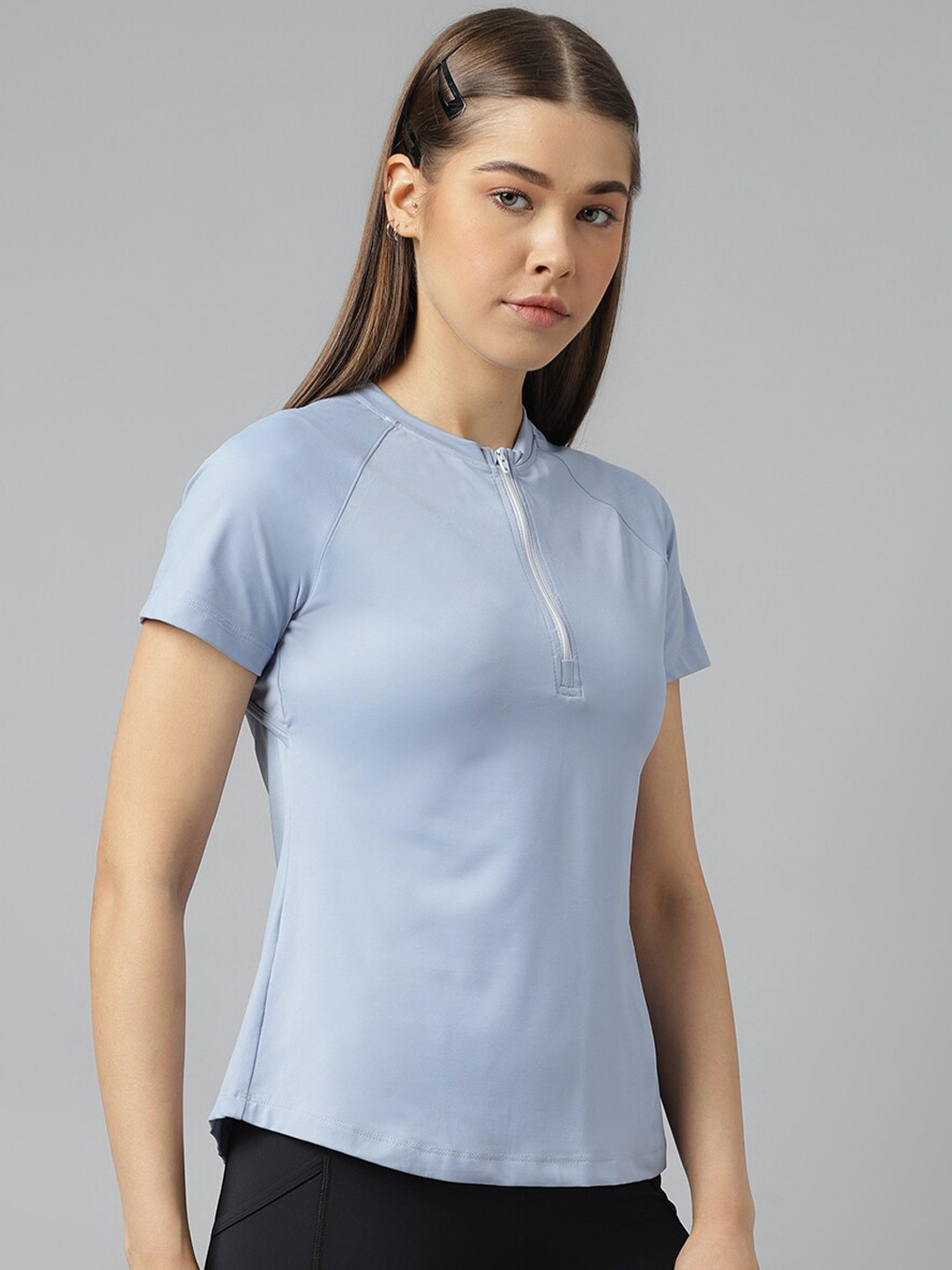 Fitkin Anti Odour Mandarin Collar Raglan Sleeves Relaxed Fit Sports T-shirt