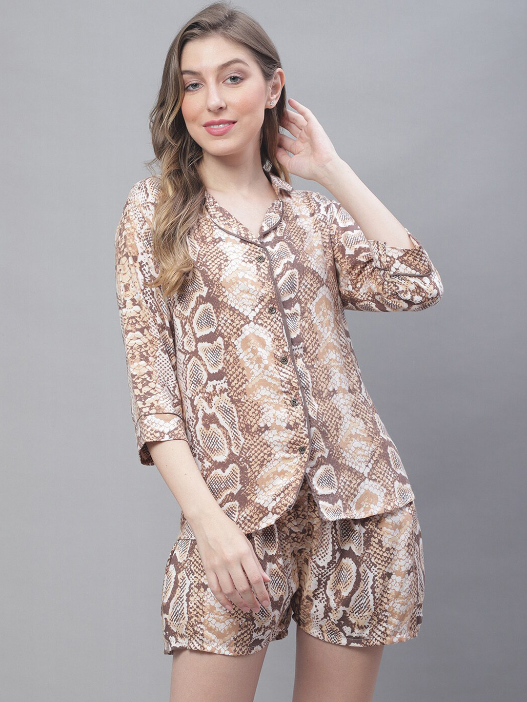 TAG 7 Fish Skin Printed Shirt & Shorts Night suit