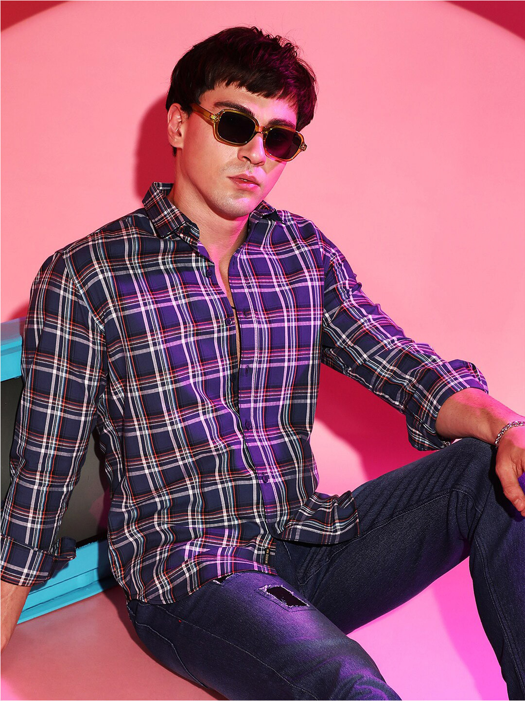 CAHOOT Blue Tartan Checks Classic Cotton Casual Shirt