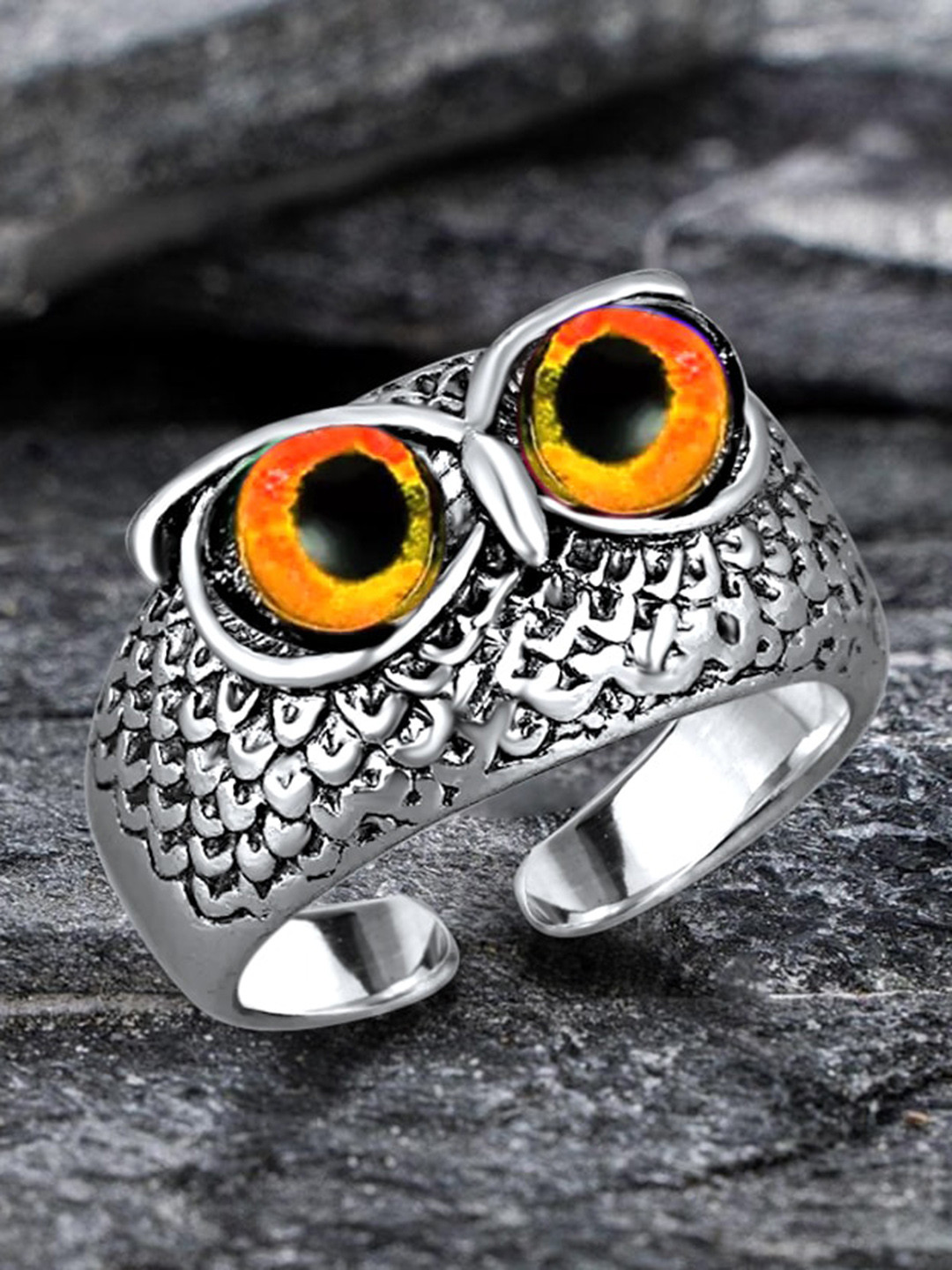 MEENAZ Unisex Silver-Plated Stainless Steel Owl Ring