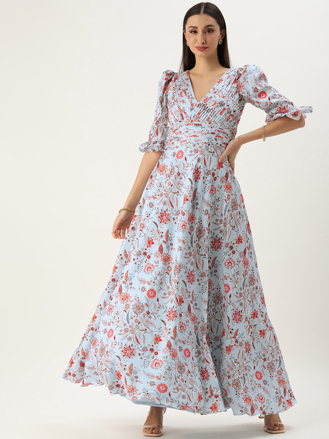 Ethnovog Floral Printed Maxi Gown Dress