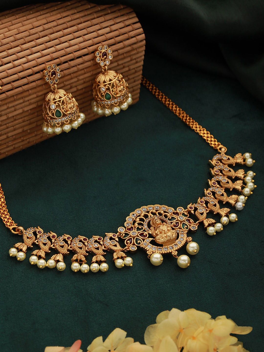 Jazz and Sizzle 24K Gold-Plated AD Studded & Beaded Temple Jewellery Set