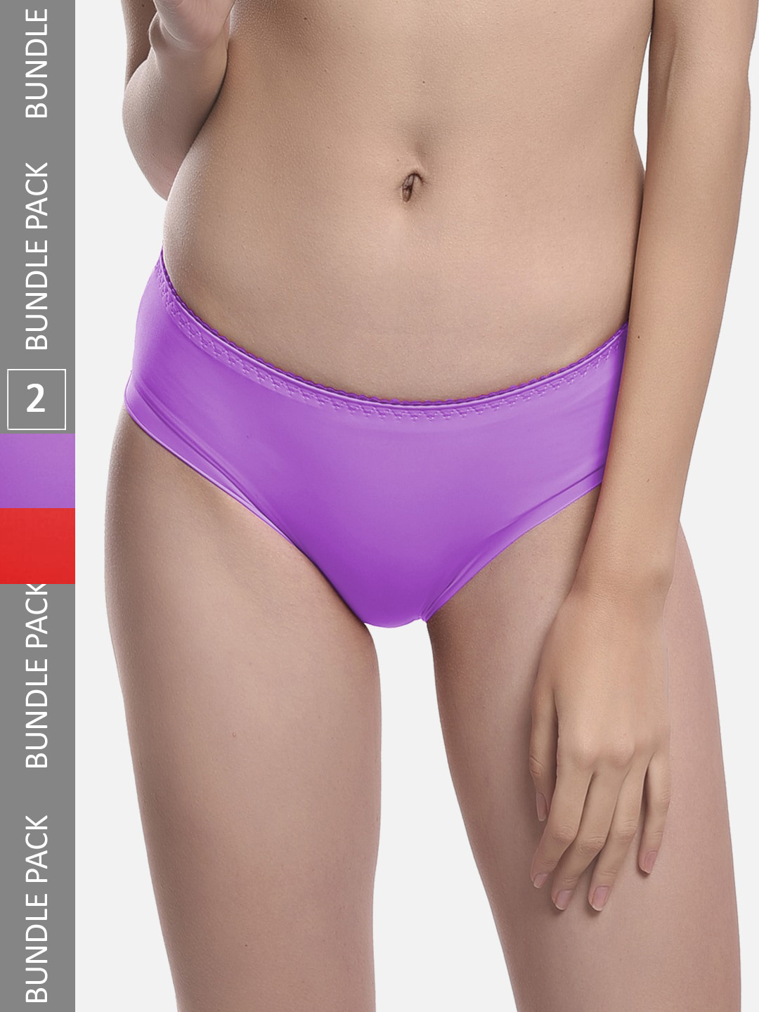 StyFun Pack Of 2 Anti Microbial Seamless Hipster Briefs LS_Chinki_Panty_PurpleRed