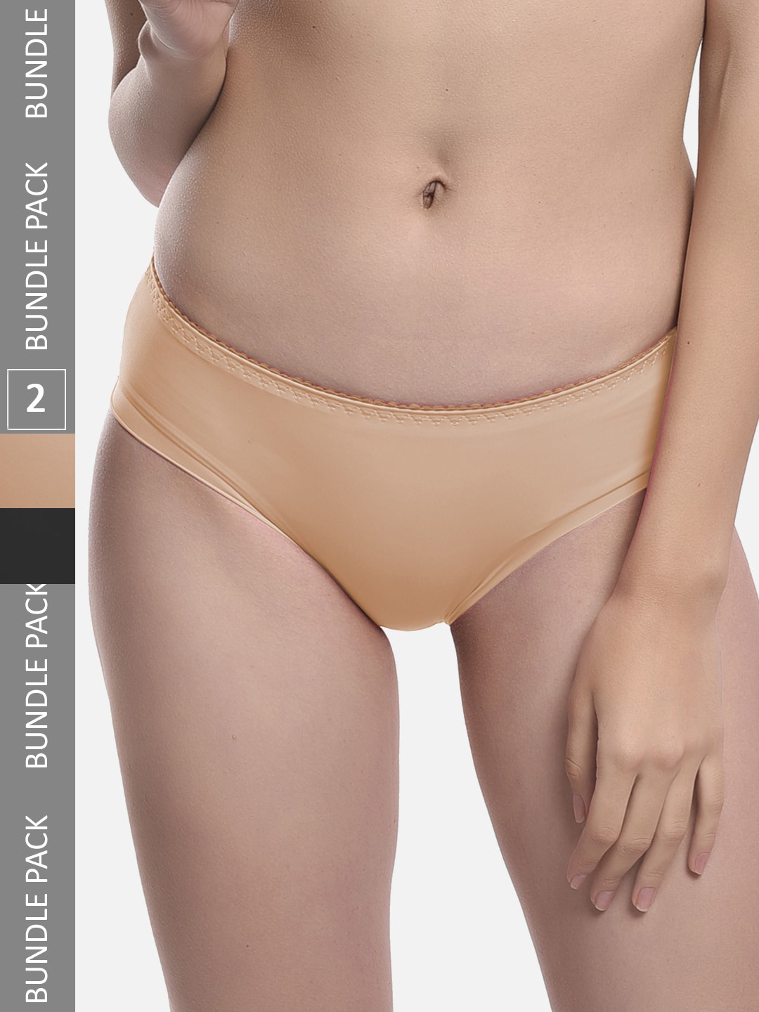 StyFun Pack Of 2 Stretchable Anti Microbial Hipster Briefs LS_Chinki_Panty_BeigeBlack