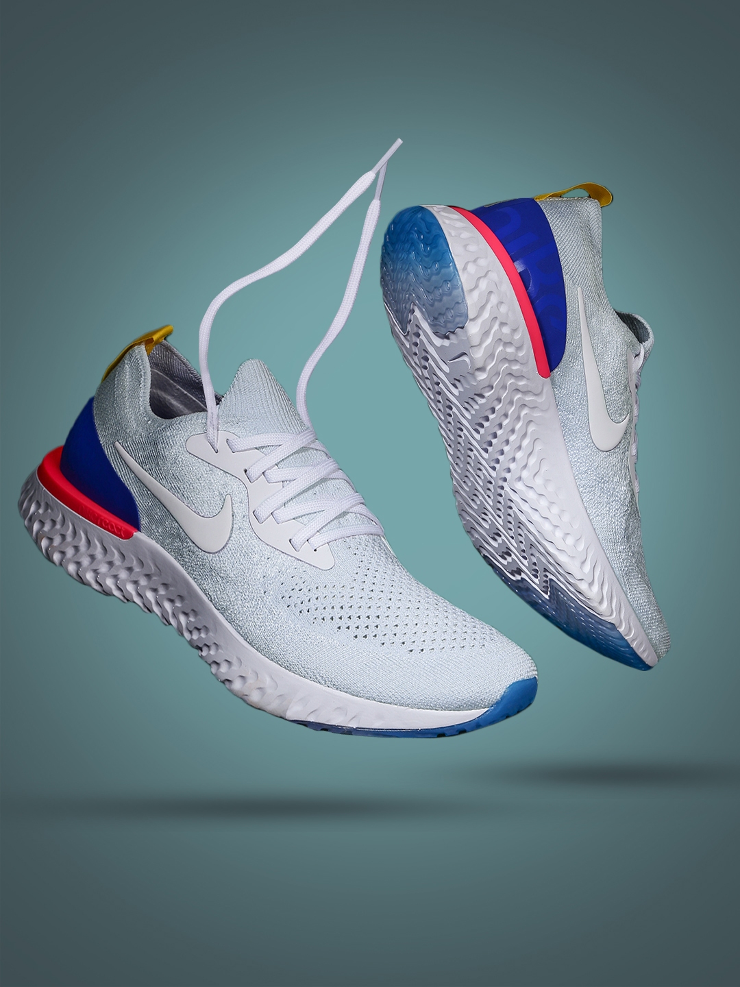 White EPIC REACT FLYKNIT Running Shoes 