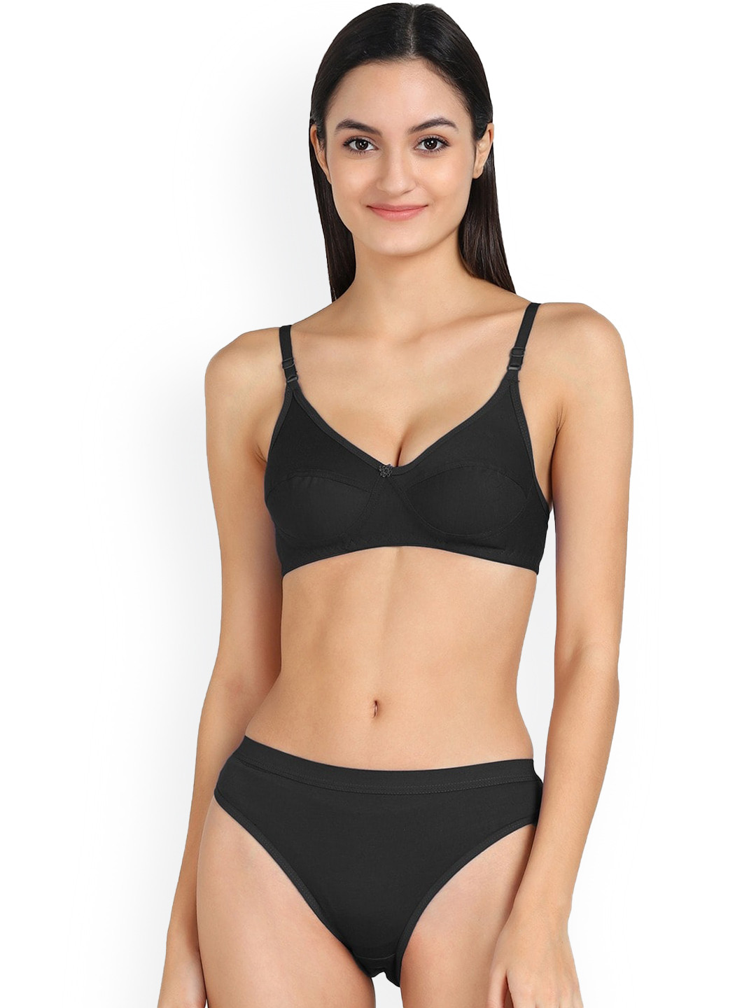 AROUSY Non Padded Cotton Lingerie Set R_Ruchi Set_Black_38