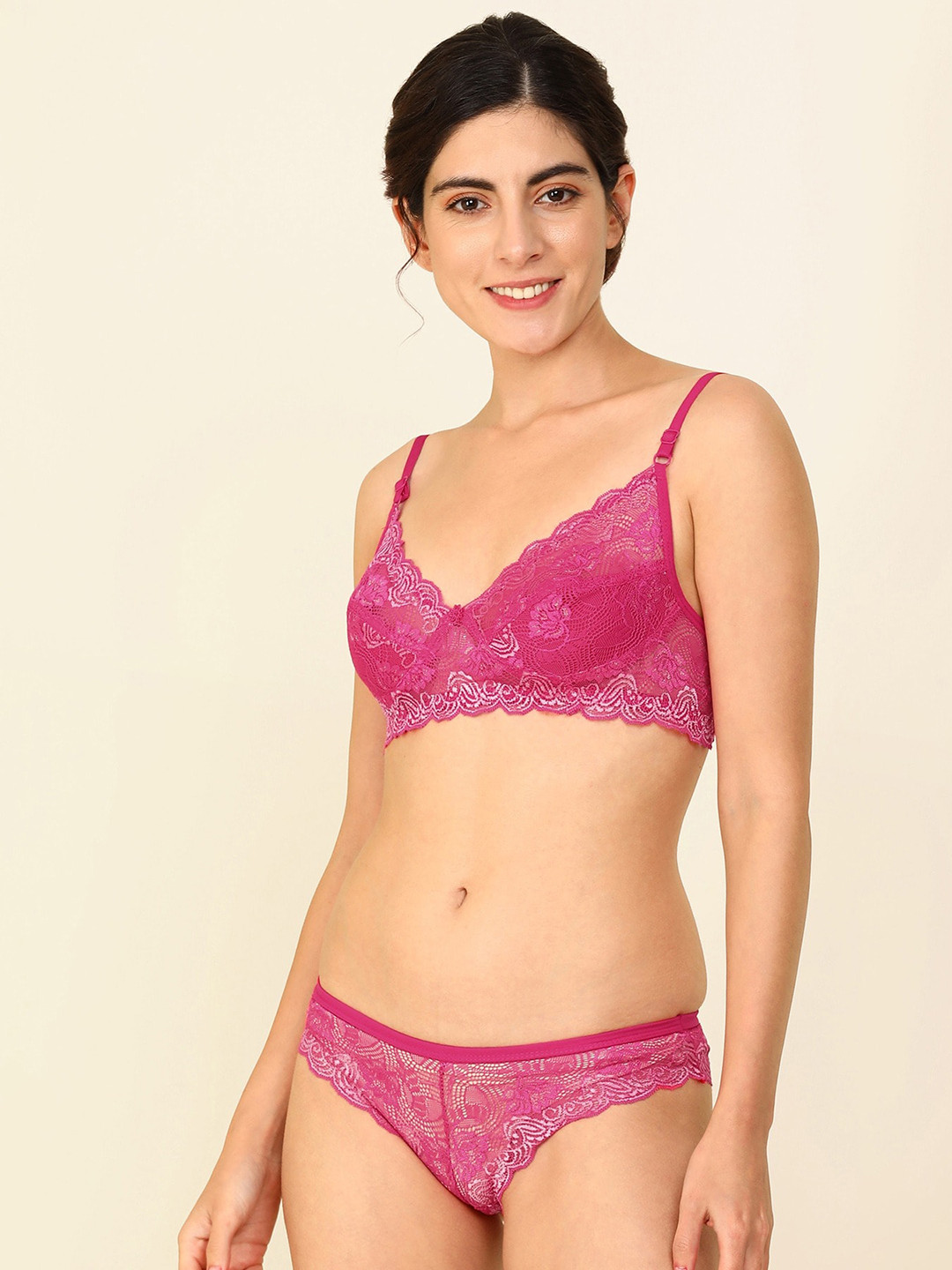 AROUSY Self-Designed Comfortable Soft Non Padded Cotton Lingerie Set R_Nikkar Set_Pink_30