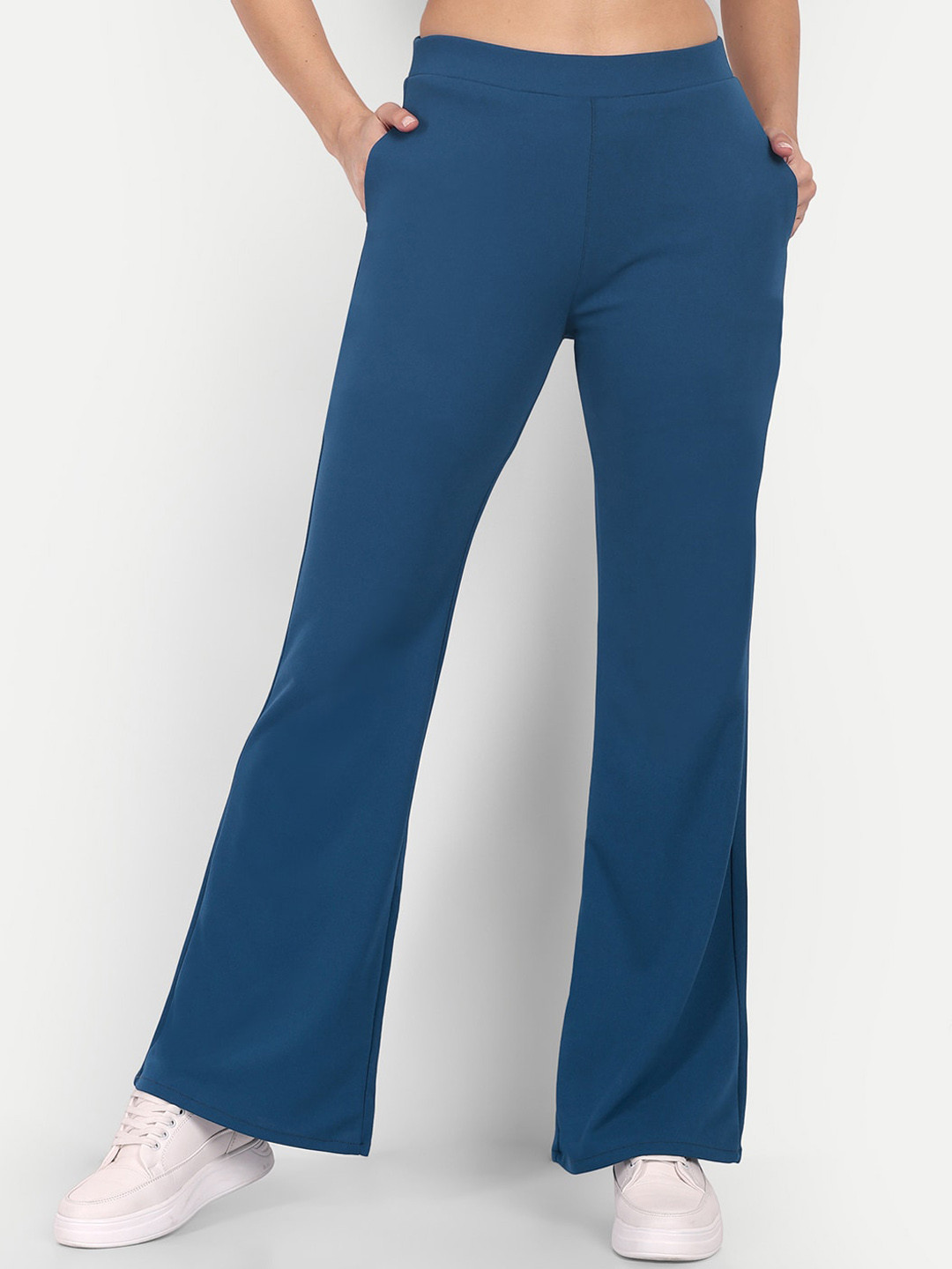 BROADSTAR Women Relaxed Flared High-Rise Easy Wash Bootcut Trousers