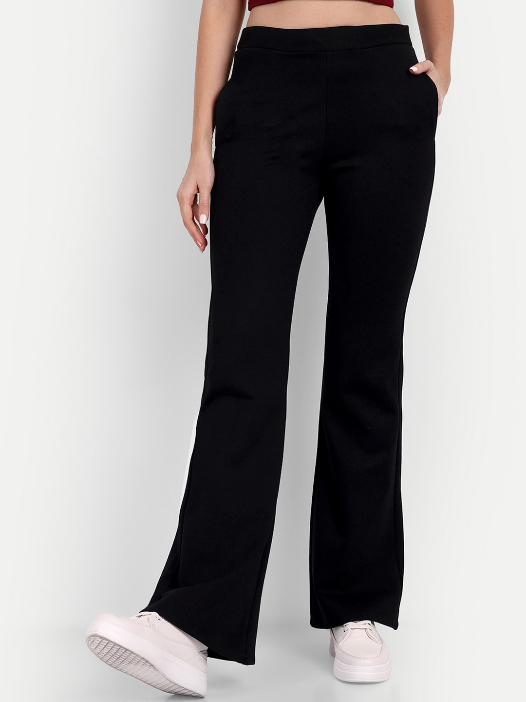 BROADSTAR Women Smart Flared High-Rise Easy Wash Stretchable Bootcut Trousers