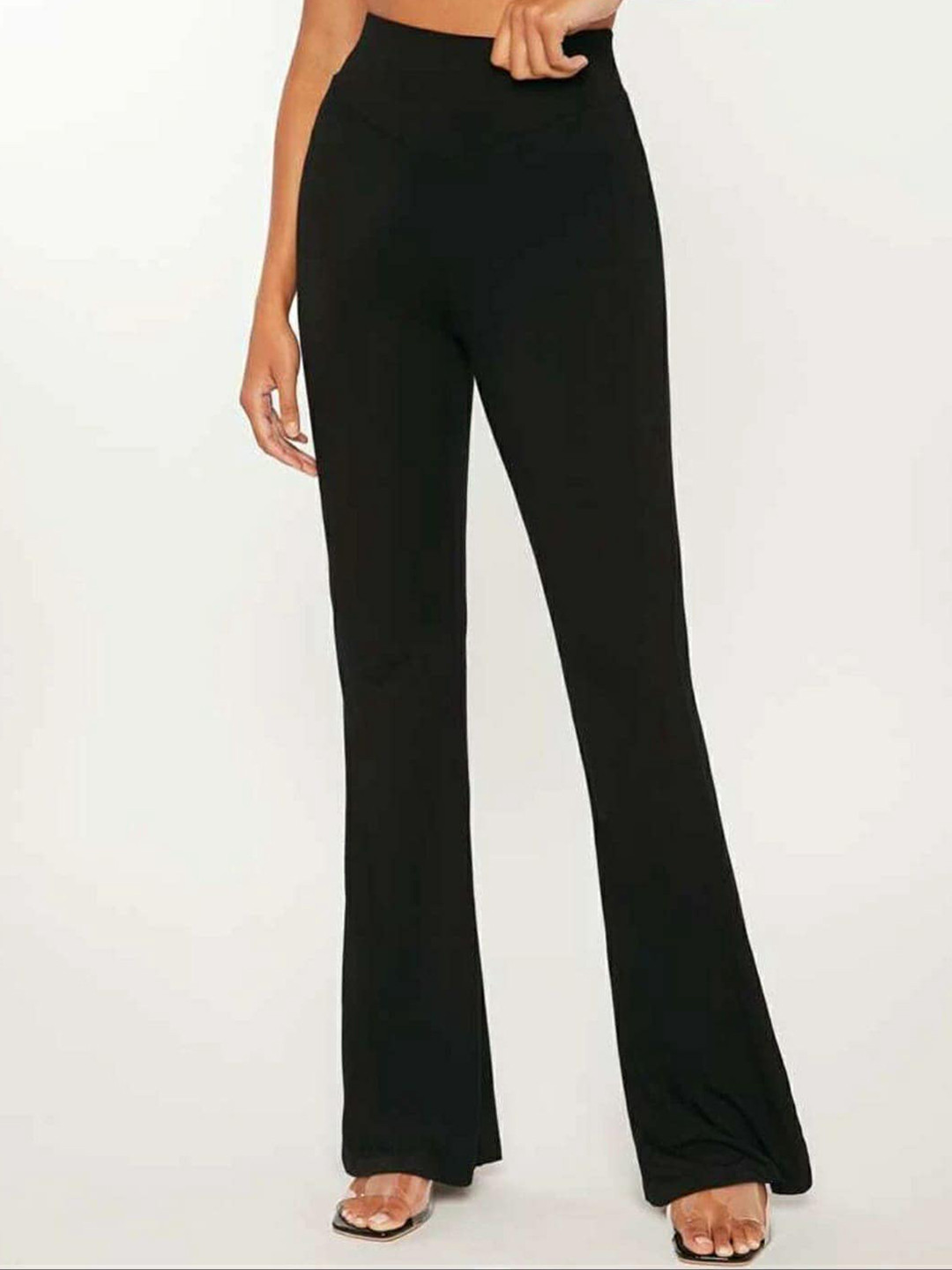 BROADSTAR Women Relaxed Straight Leg Flared High-Rise Easy Wash Bootcut Trousers