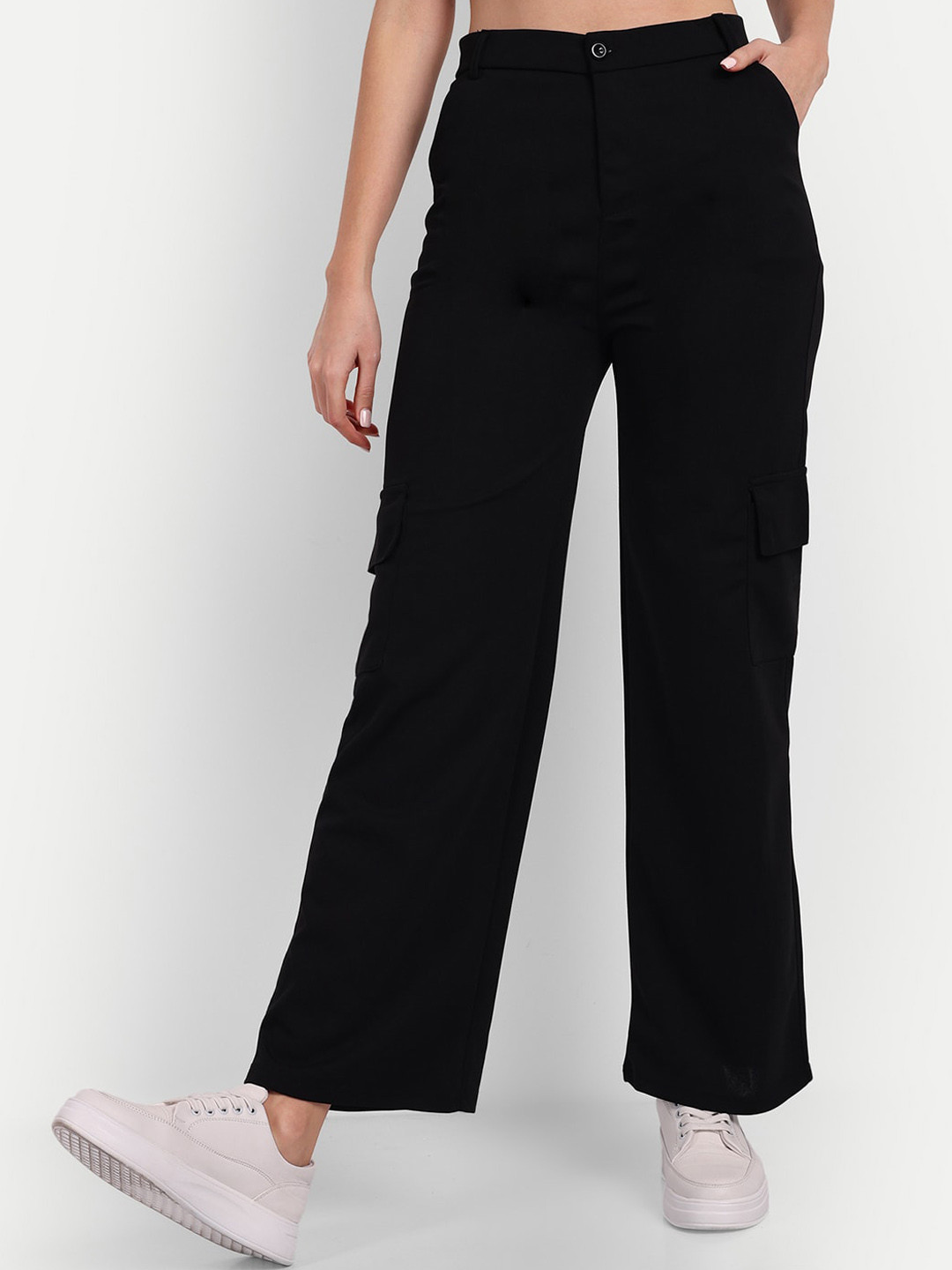 BROADSTAR Women Straight Loose Fit High-Rise Easy Wash Stretchable Cargo Trousers