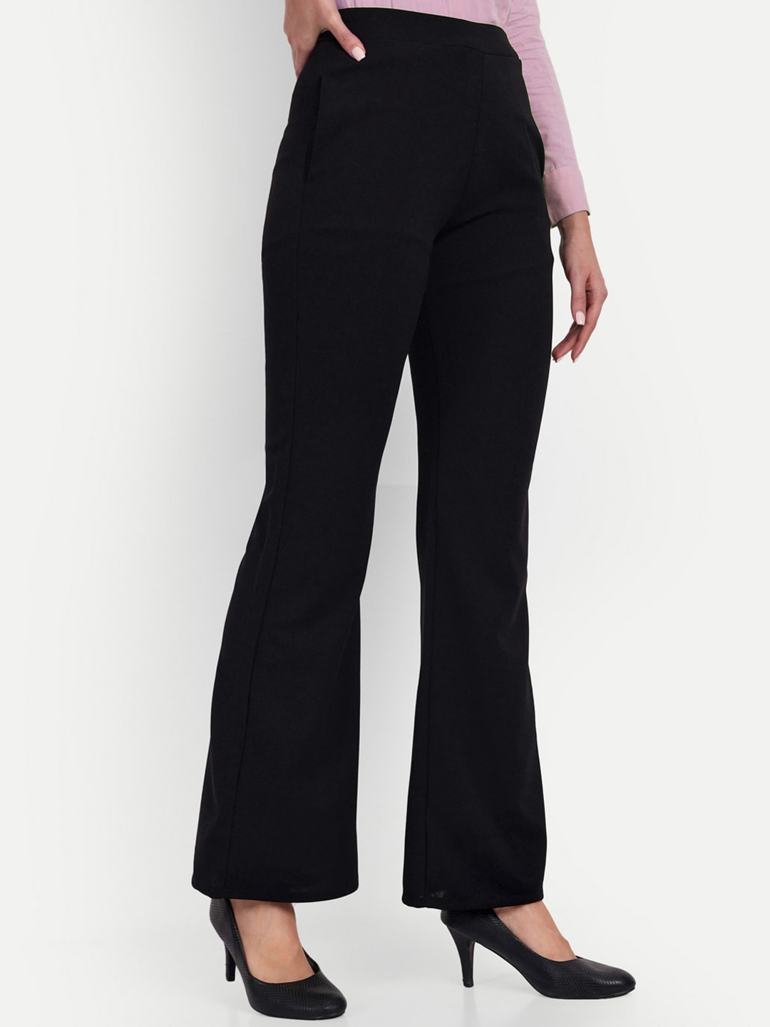 BROADSTAR Women Relaxed Flared High-Rise Stretchable Non Iron Formal Bootcut Trousers