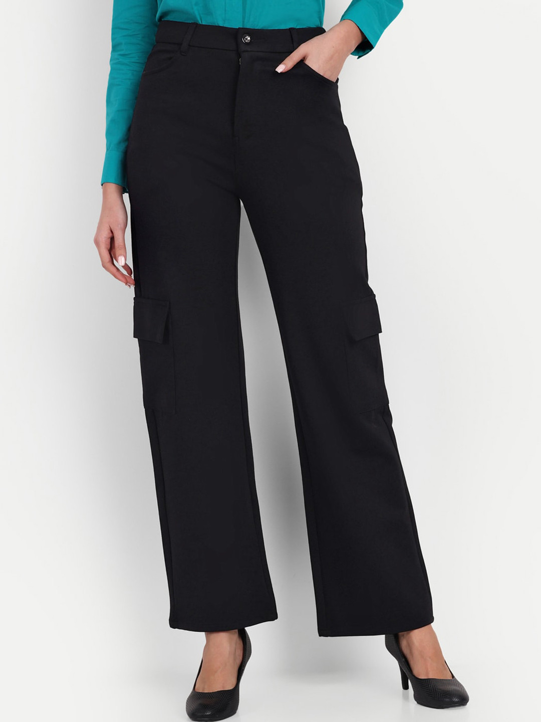 BROADSTAR Women High-Rise Smart Relaxed Fit Cargo Trousers