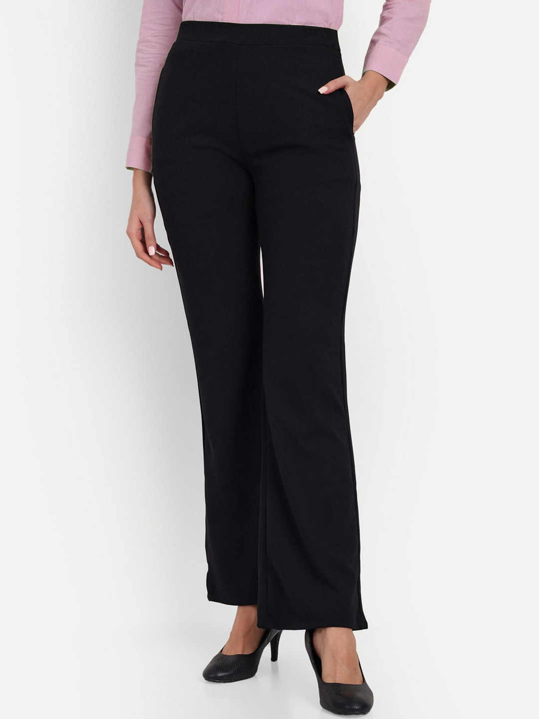 BROADSTAR Women Relaxed Flared High-Rise Non Iron Formal Trousers