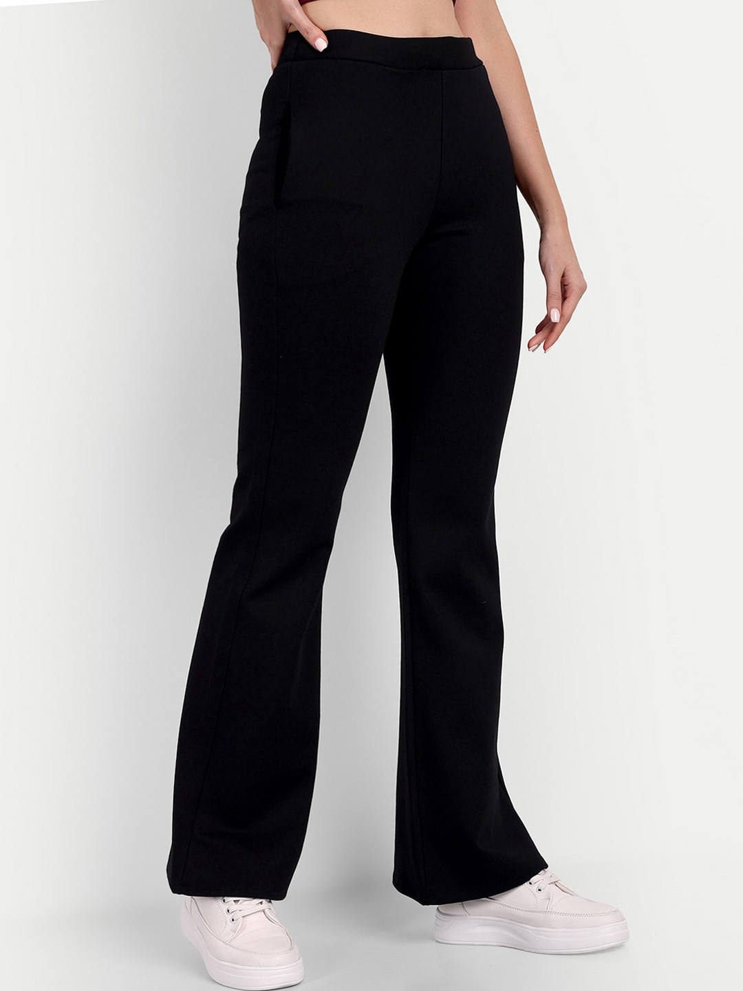 BROADSTAR Women High-Rise Relaxed Straight Leg Flared Bootcut Trousers