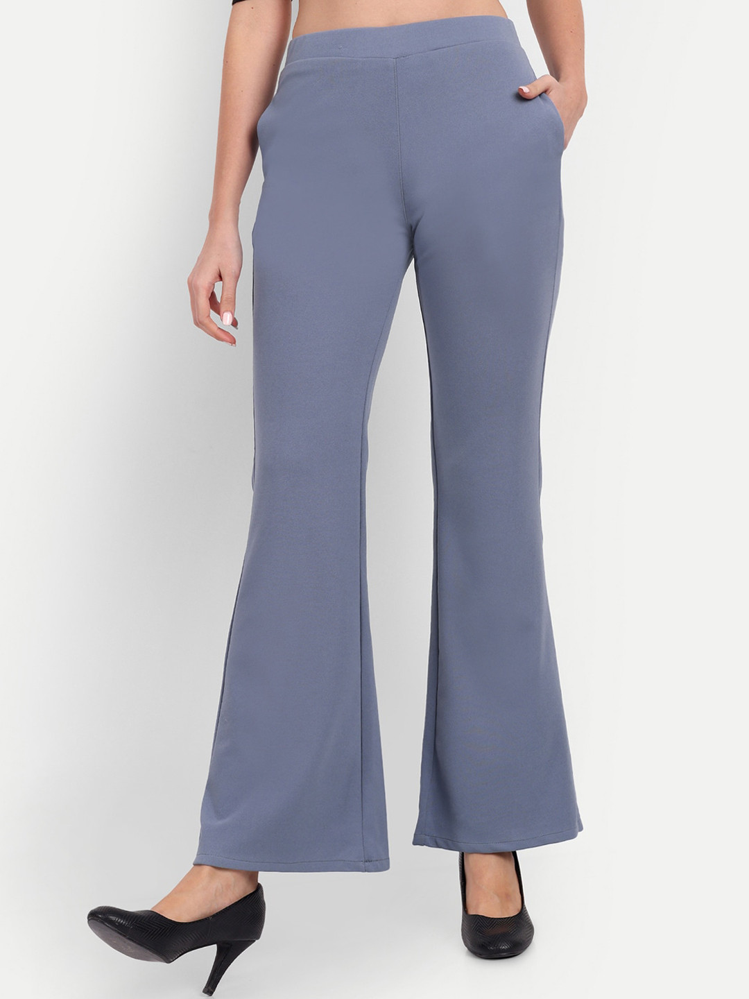 BROADSTAR Women Non Iron Relaxed Flared High-Rise Stretchable Bootcut Trousers