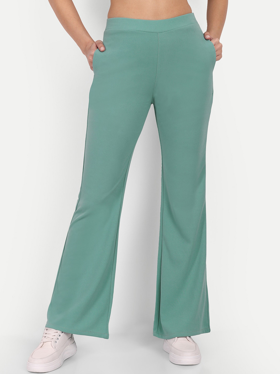 BROADSTAR Women Relaxed Flared High-Rise Easy Wash Bootcut Trousers