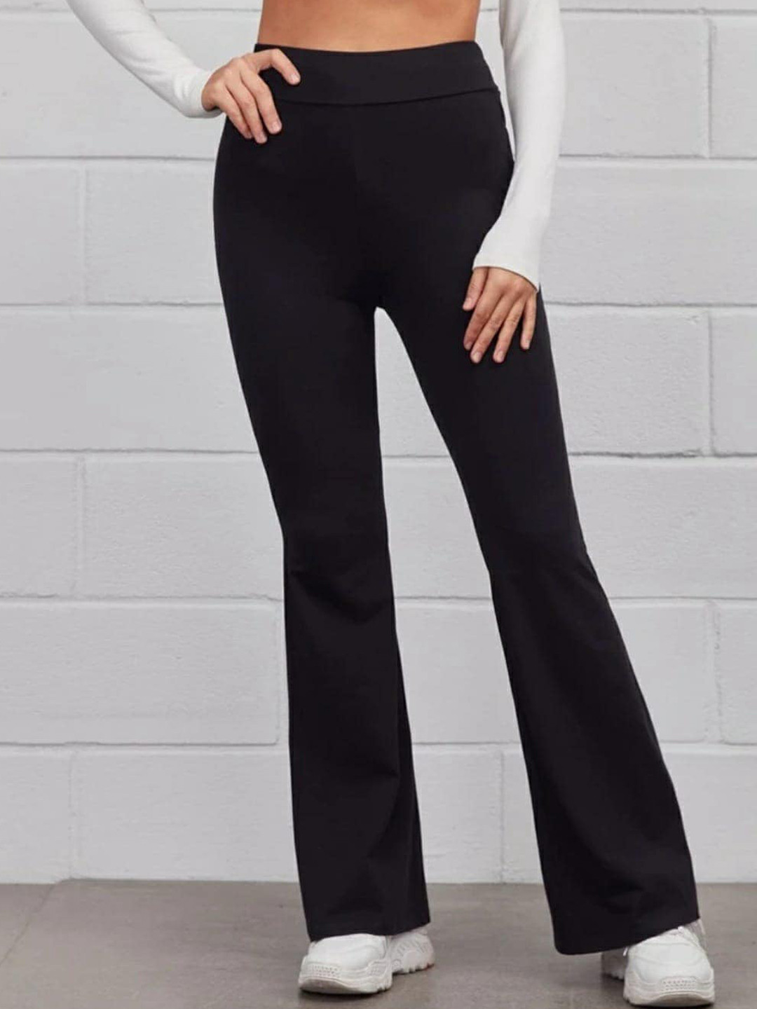 BROADSTAR Women Relaxed Straight Leg Flared High-Rise Stretchable Bootcut Trousers