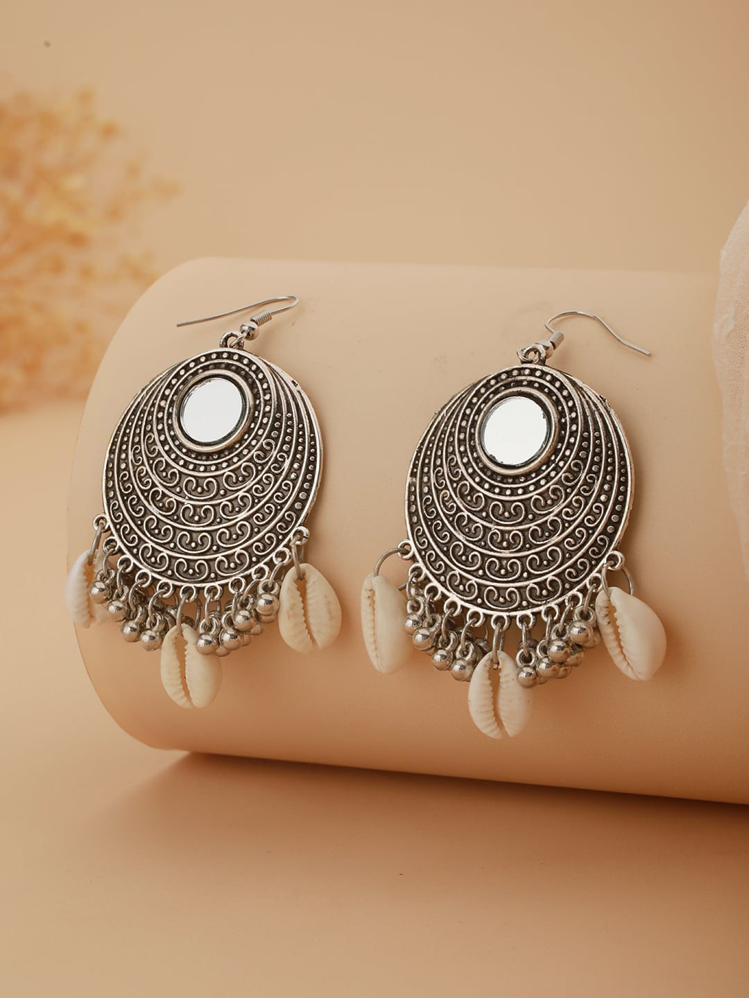 Aadvik Designs Silver-Plated Circular Drop Earrings