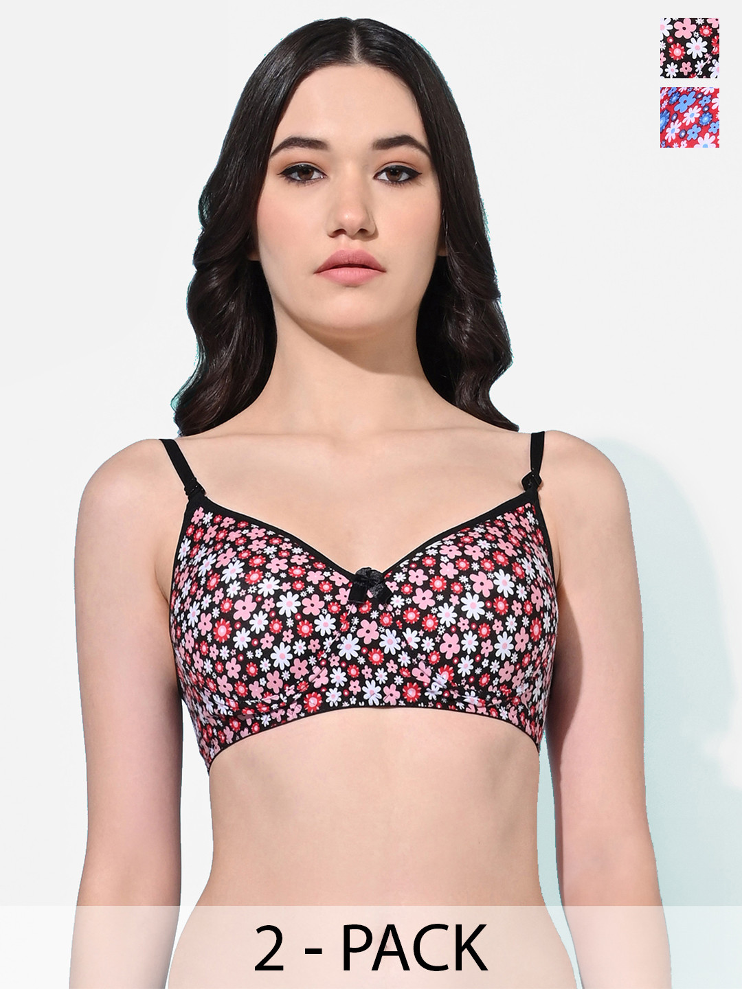 FIMS Pack Of 2 Printed Full Coverage Lightly Padded Cotton Everyday Bra All Day Comfort
