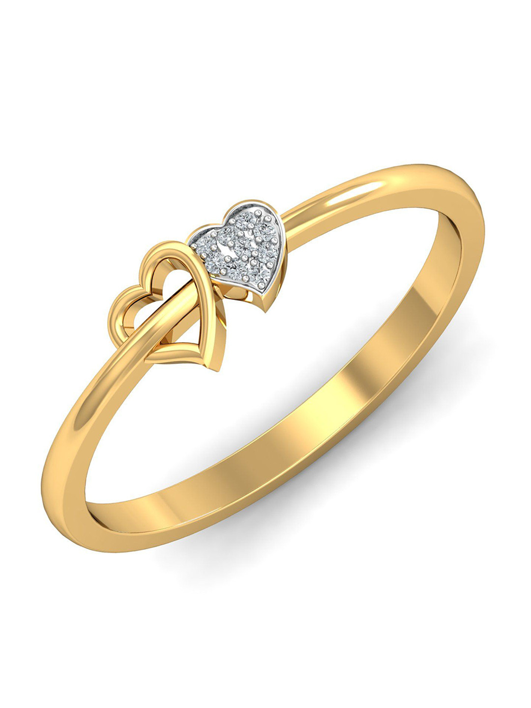 KUBERBOX Tocco Hearts 18KT Gold Diamond Studded Ring - 1.6 gm