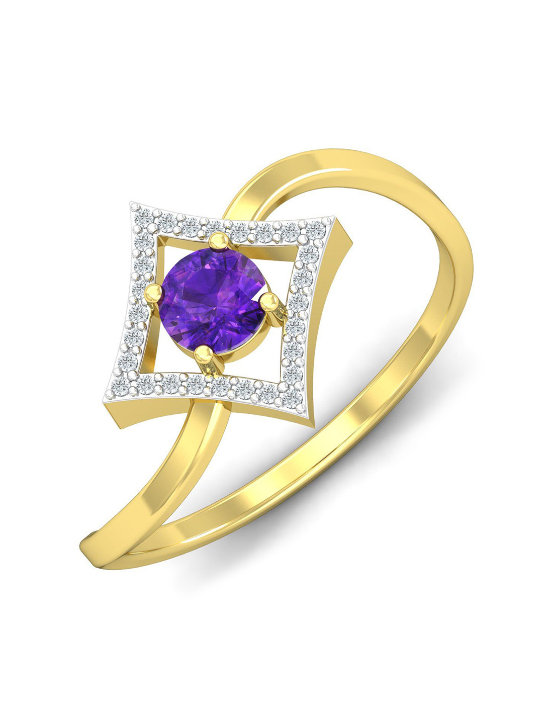 KUBERBOX 18K Gold Le Square Amethyst  Ring Diamond - 1.96 gm