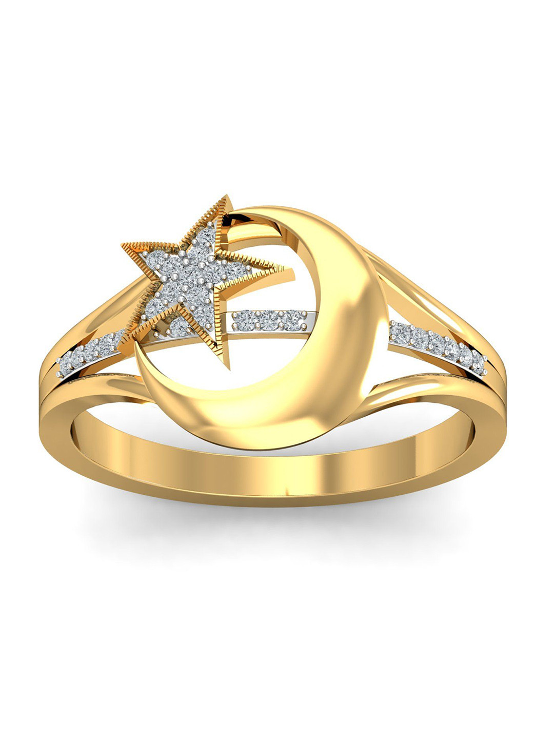 KUBERBOX Noor-e-Elahi 18KT Gold Diamond Studded Finger Ring-2.43gm