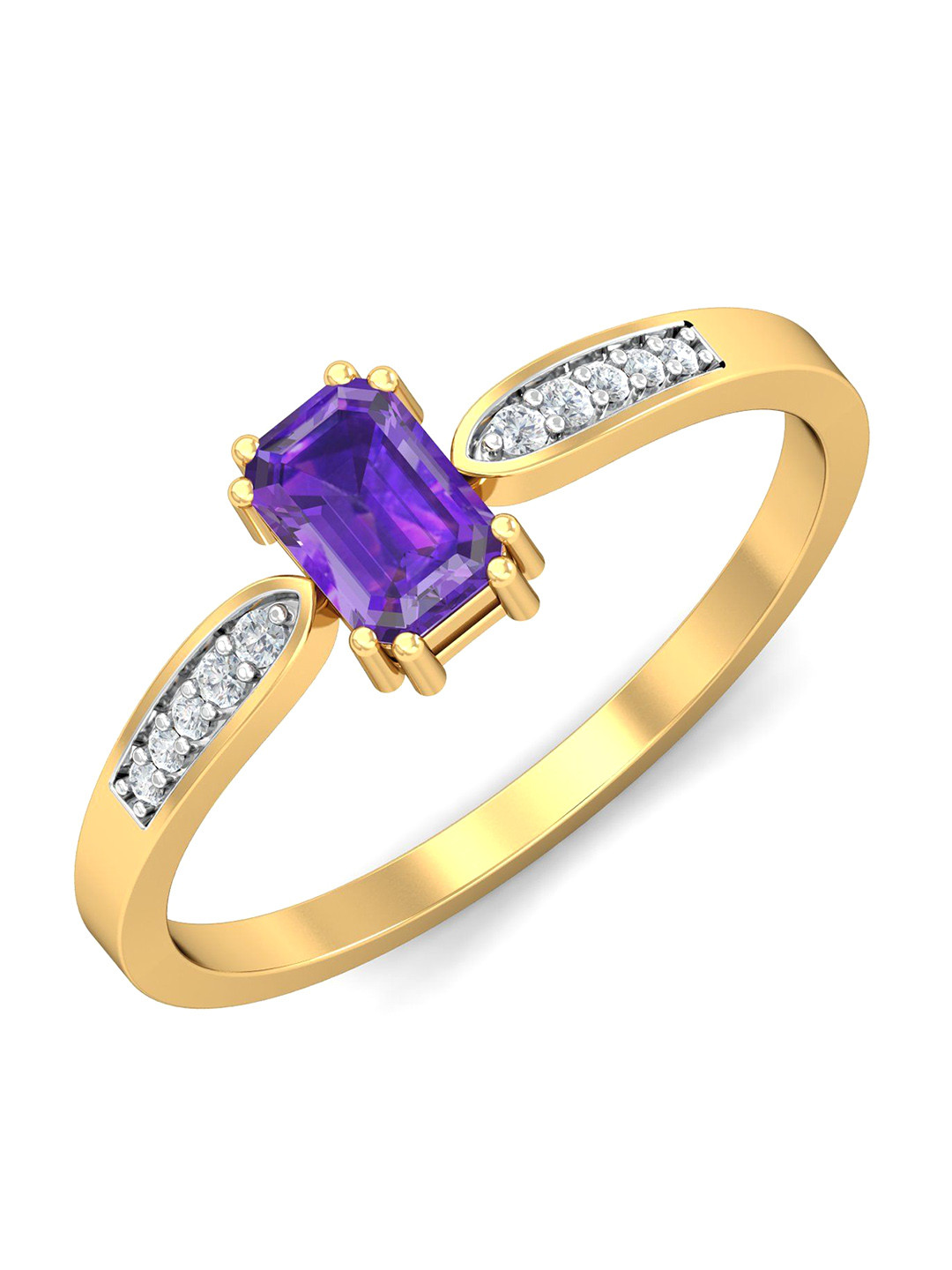 KUBERBOX Meridian 18KT Gold Diamond Amethyst Studded Finger Ring- 2.07gm