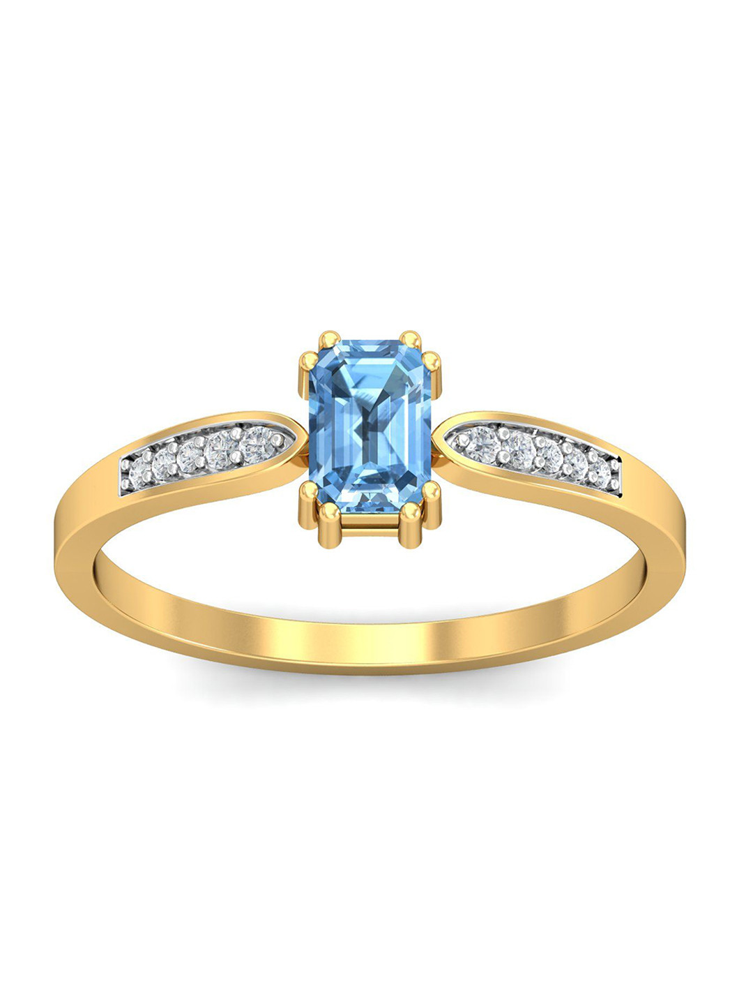 KUBERBOX Meridian 18KT Gold Diamond Aquamarine Studded Finger Ring-2.07gm