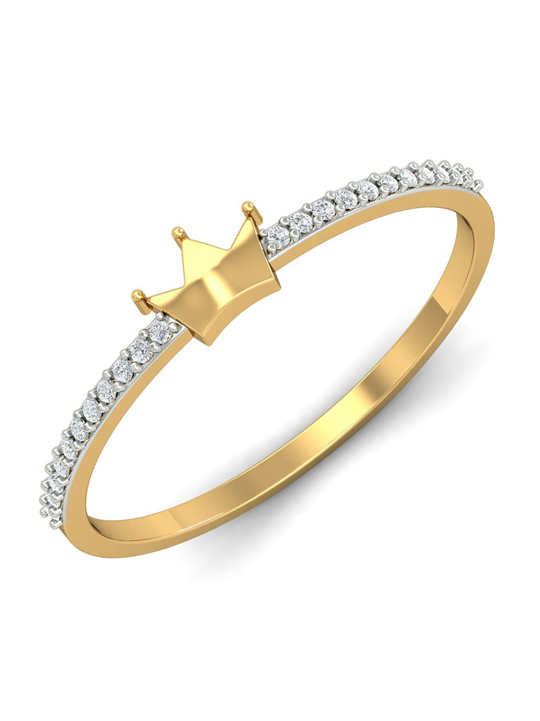 KUBERBOX 18KT Gold Diamond Studded Crown Ring - 1.17gm