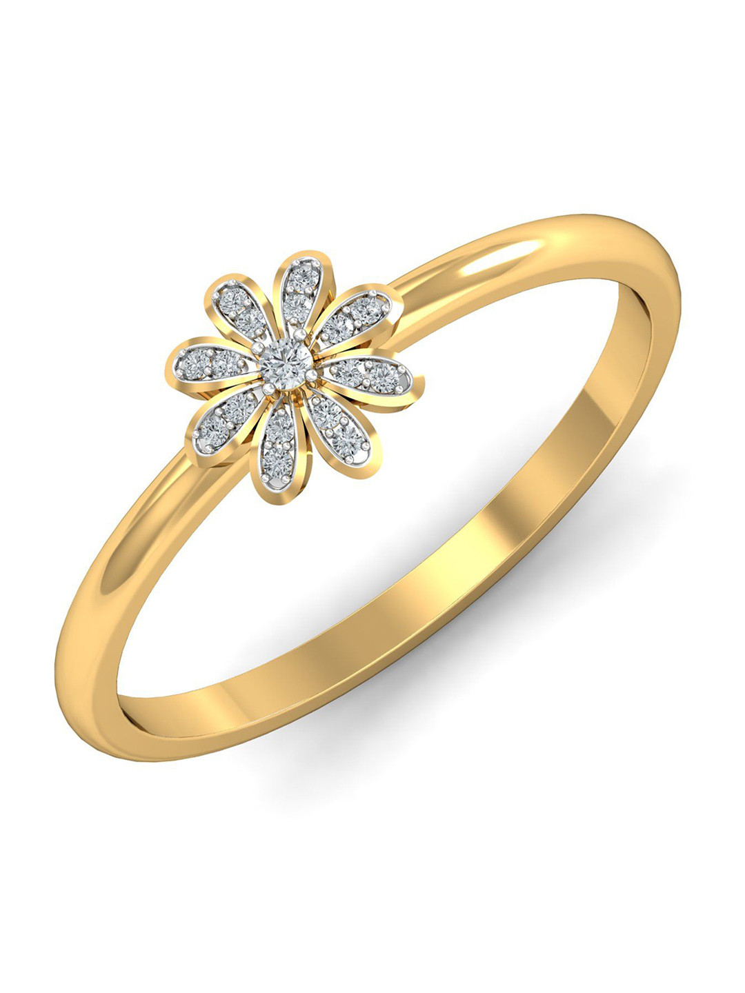 KUBERBOX La Floraison 18KT Gold Diamond Studded Finger Ring- 1.8gm