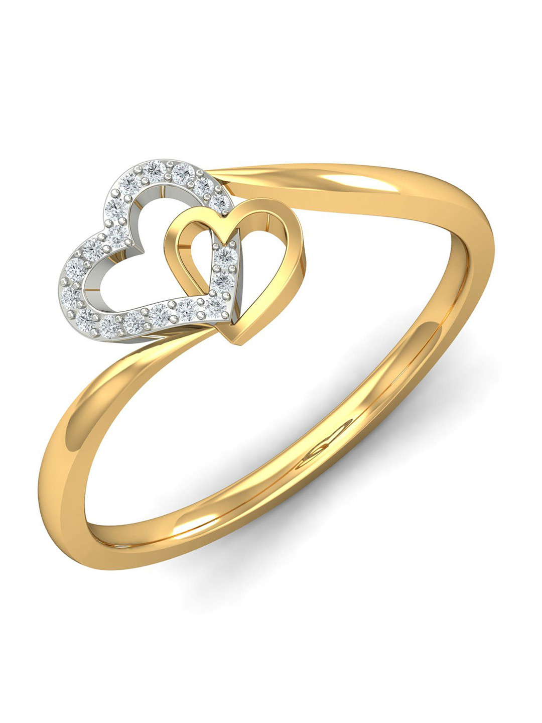 KUBERBOX 18KT Gold Two Hearts Diamond-Studded Ring-1.71gm