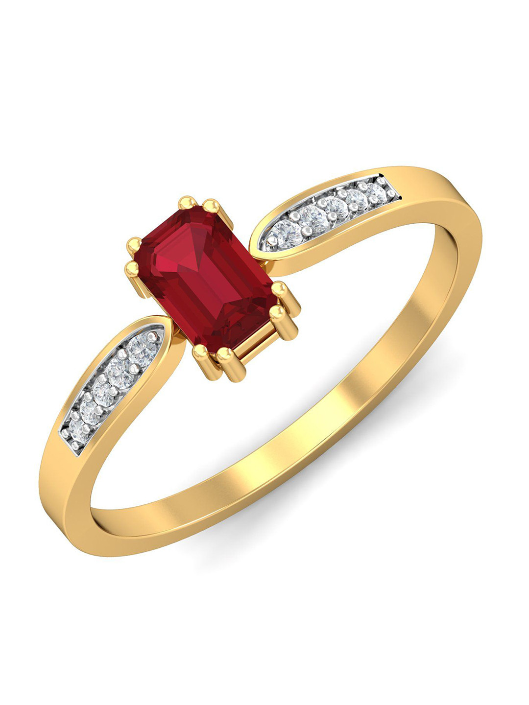 KUBERBOX Meridian 18KT Gold Diamond Ruby Studded Finger Ring-2.07gm
