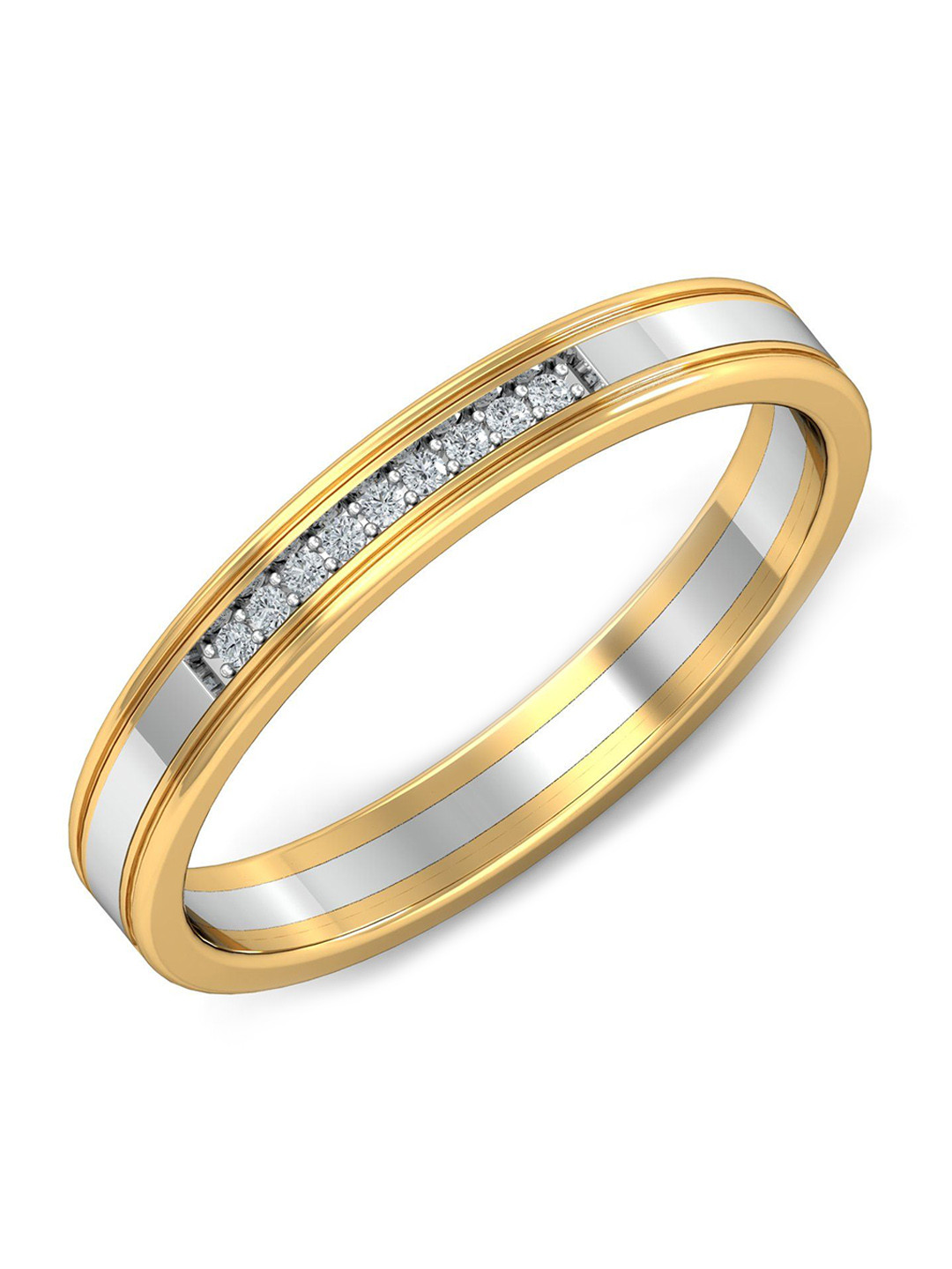 KUBERBOX Mer 2-tone Couple Band For Her 18KT Gold Diamond Studded Finger Ring-3.24gm