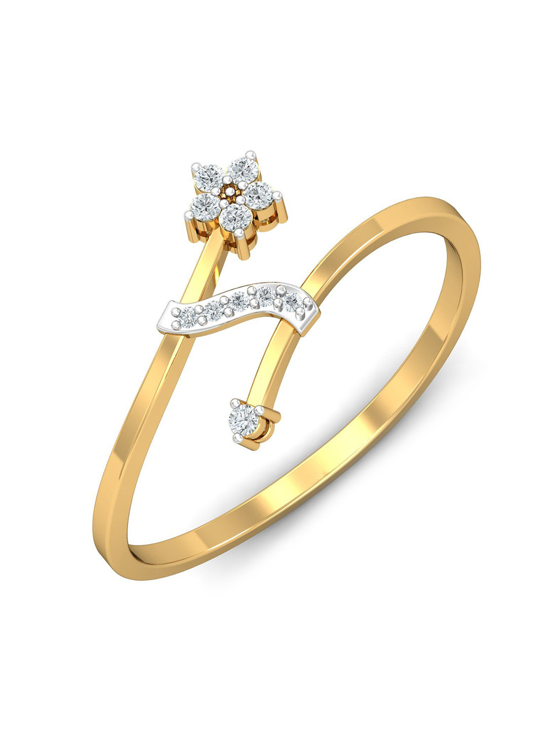 KUBERBOX Stellar Stream 18KT Gold Diamond Studded Ring - 1.1 gm