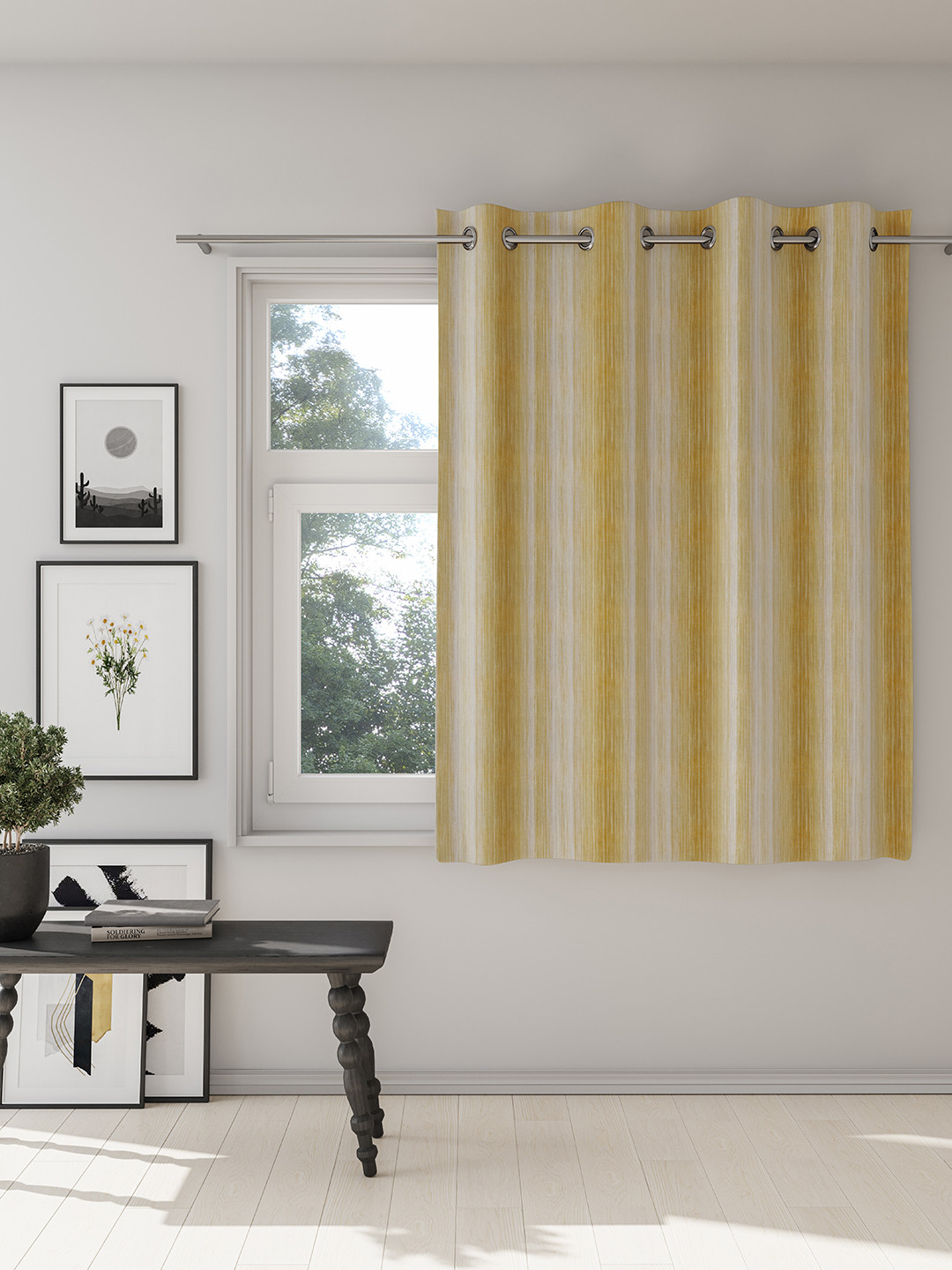 DDecor Yellow & White Striped Room Darkening Window Curtain