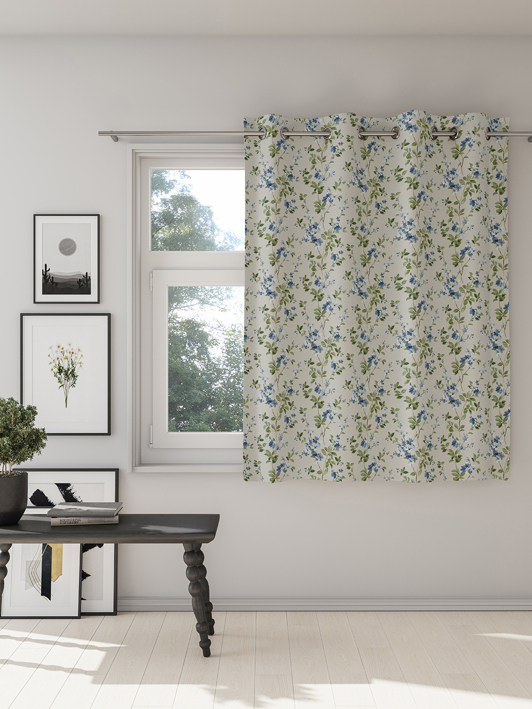 DDecor Blue & Green Floral Room Darkening Window Curtain