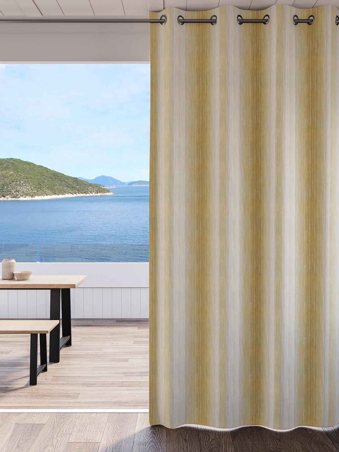 DDecor Yellow & Grey Striped Room Darkening Door Curtain