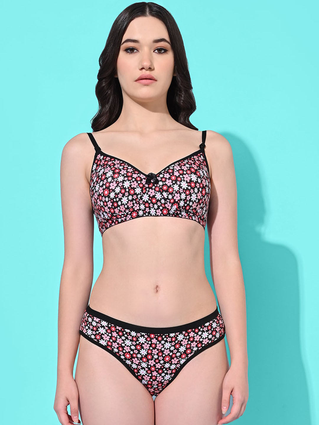 FIMS Printed Lightly Padded Lingerie Set Sarika_Pad_Set_Black_B