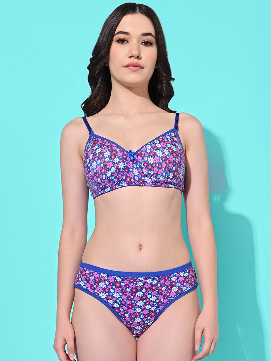 FIMS Floral Printed Padded Lingerie Set Sarika_Pad_Set_Blue_B