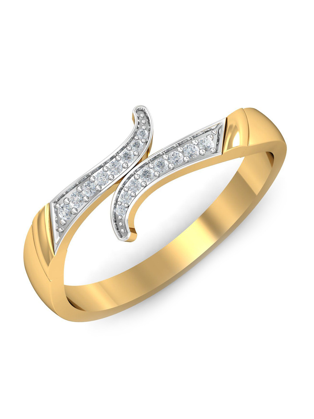 KUBERBOX Sassy Curvy Tip 18KT Gold Diamond-Studded Finger Ring-2.7gm