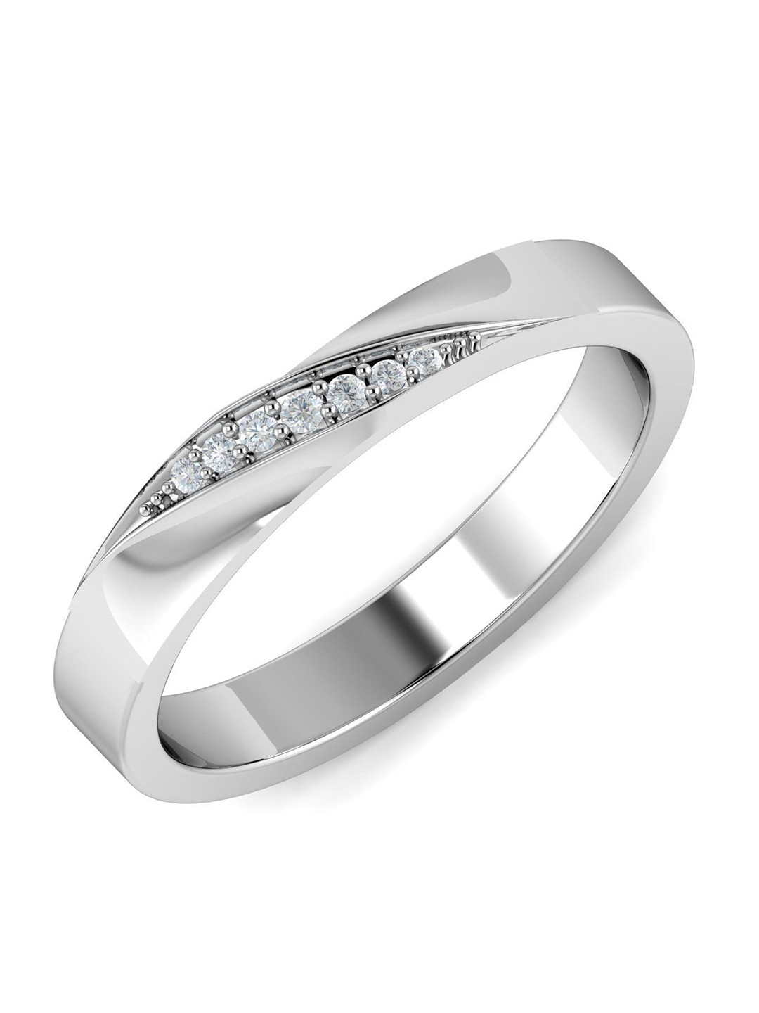 KUBERBOX Twinkle Twirl Couple Band for Her 18KT White Gold Diamond Studded Ring- 3.19gm