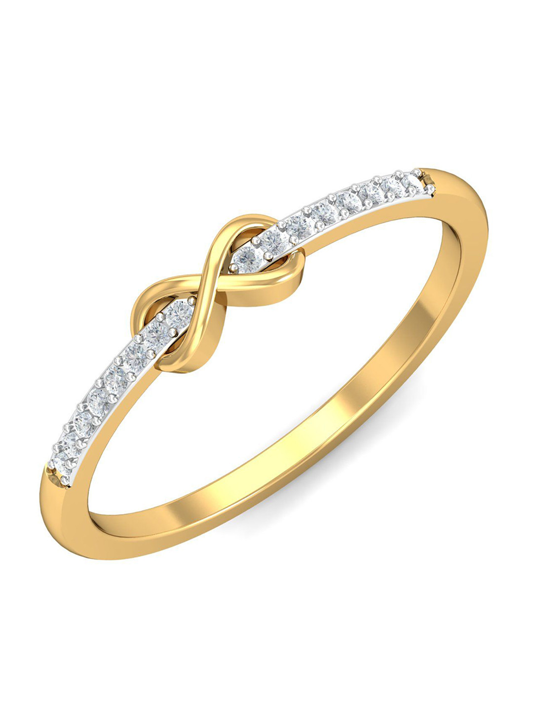 KUBERBOX Forever Knot 18KT Gold Diamond-Studded Finger Ring-1.84gm