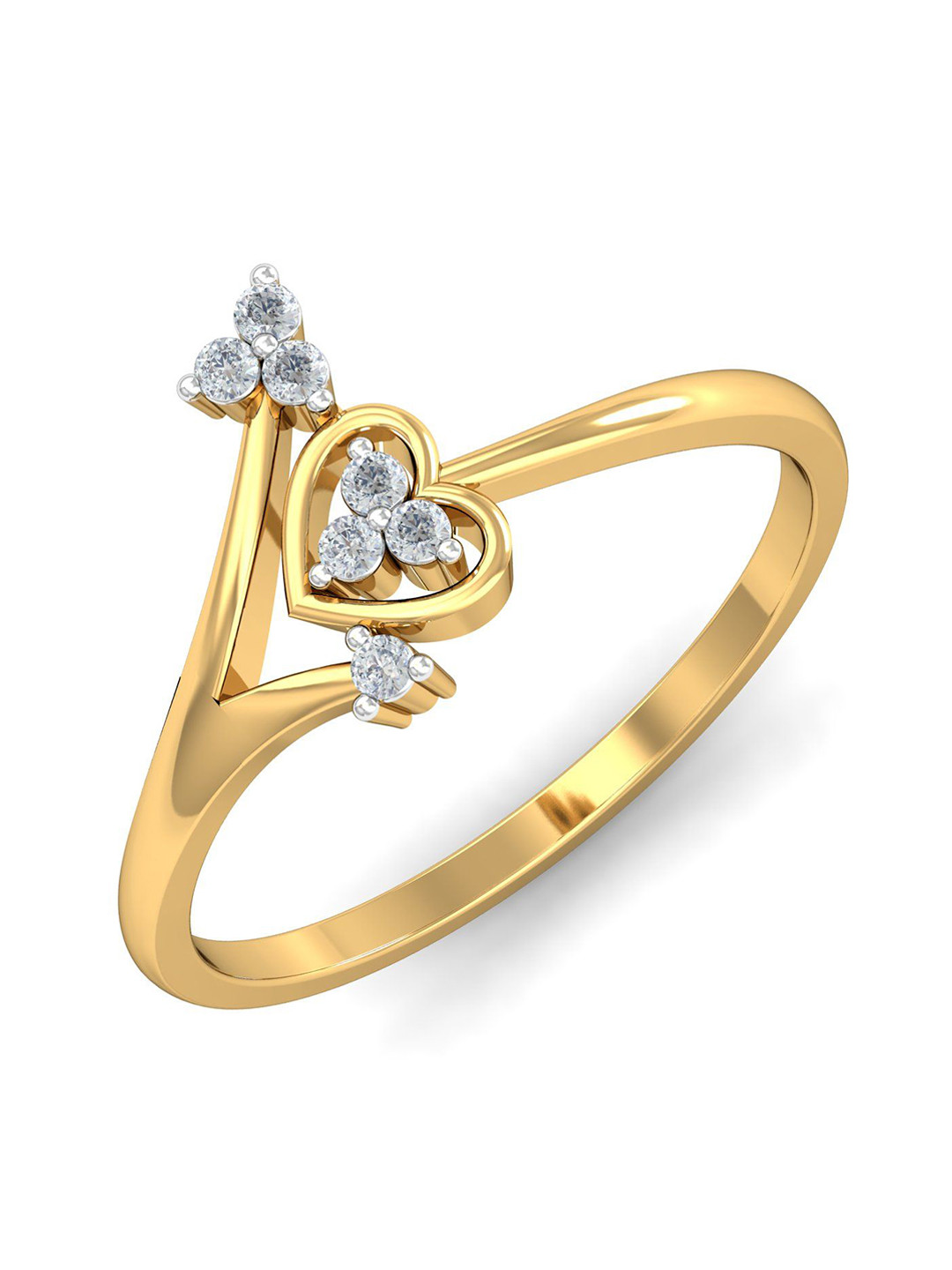 KUBERBOX Pretty Heart 18KT Gold Diamond Studded Finger Ring-2.12gm