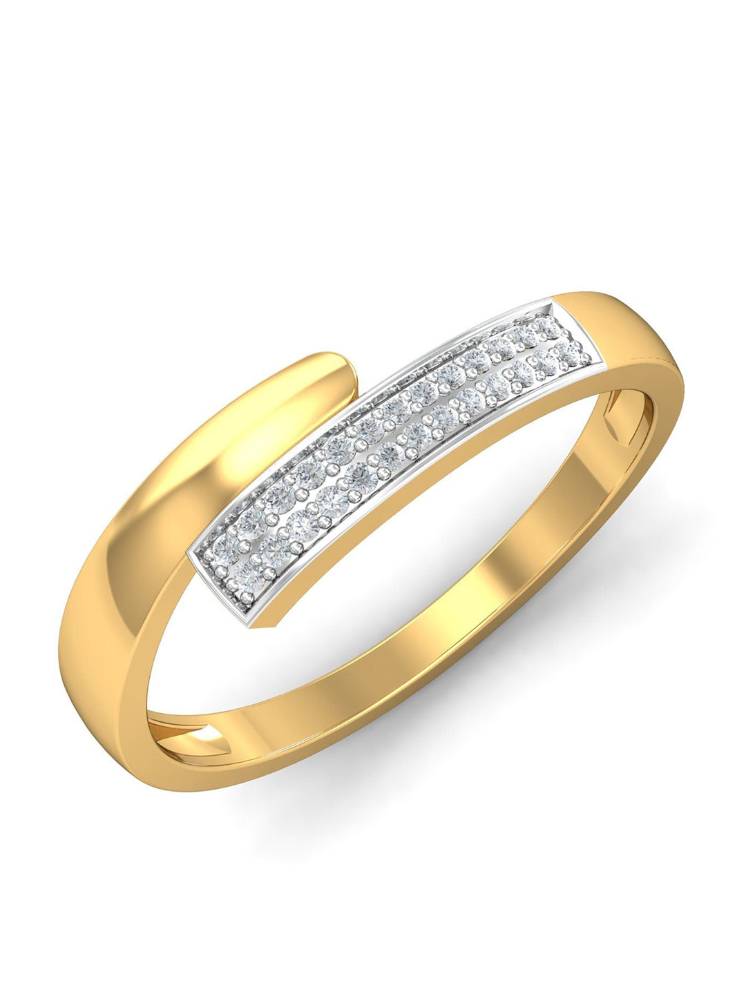 KUBERBOX Tailed Contemporary Band 18KT Gold Diamond-Studded Ring - 2.39 gm